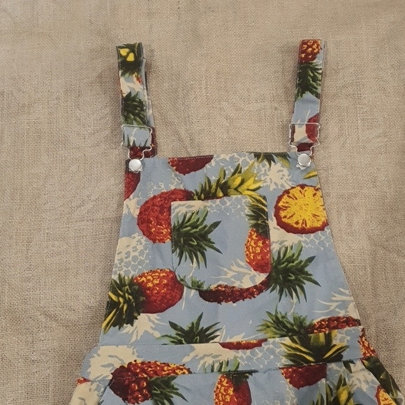 Grandma Funk Size 8 approx Tropical Pineapple Overalls Denim Feel with p… - Picture 2 of 6